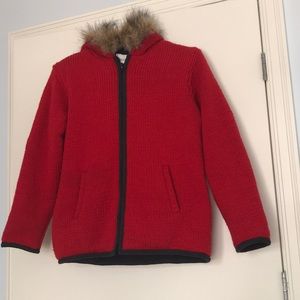 Sharanel red hooded outdoor 100% wool sweater
